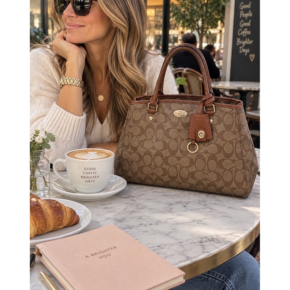 Coach Christie Carryall Signature Canvas Brown Tan Satchel Crossbody Bag